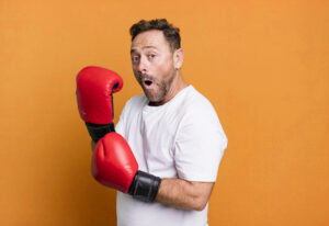 middle age man boxer with boxing gloves
